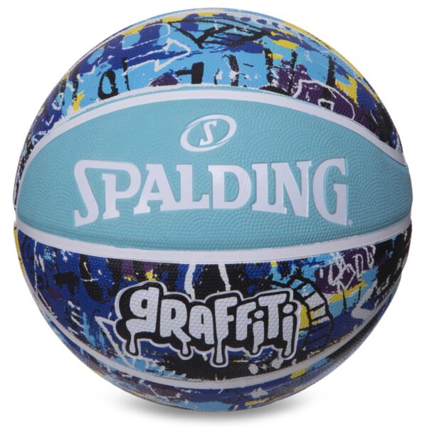 Мяч баскетбольный резиновый SPALDING GRAFFITI размер 7 голубой-синий