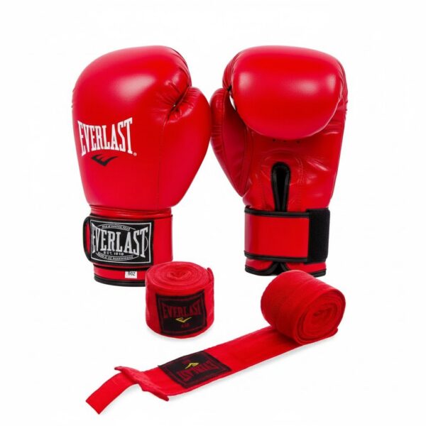 Боксерские перчатки Everlast с бинтами (8,10,12 унций, Красные)