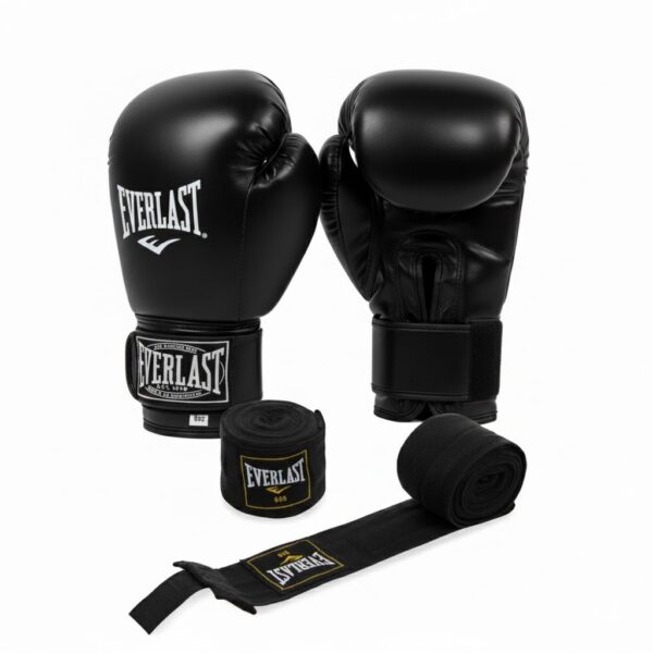 Боксерские перчатки Everlast с бинтами (10,12 Черные)