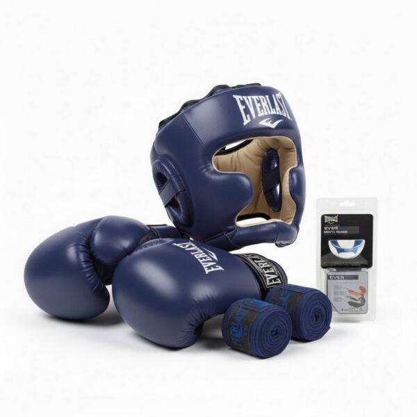 Комплект защиты шлем, перчатки, капа и бинты Everlast синие