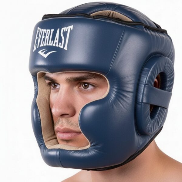 Боксерский шлем Everlast с полной защитой синий