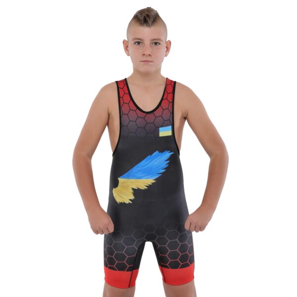 Трико для борьбы детское UKRAINE красный рост 120-170см