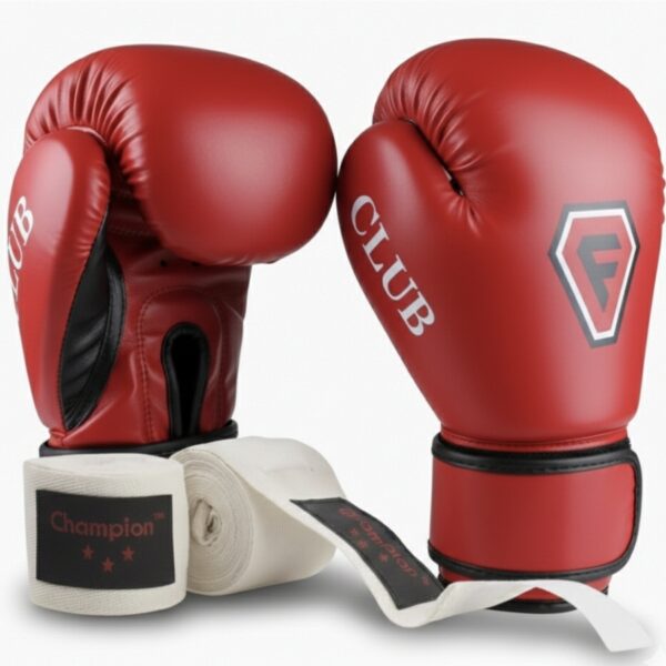 Перчатки боксерские детские FClub 8oz с бинтами