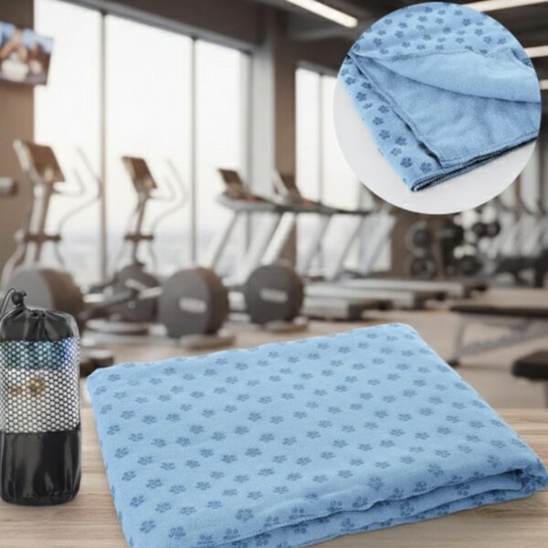 Коврик полотенце для йоги нескользящий синий