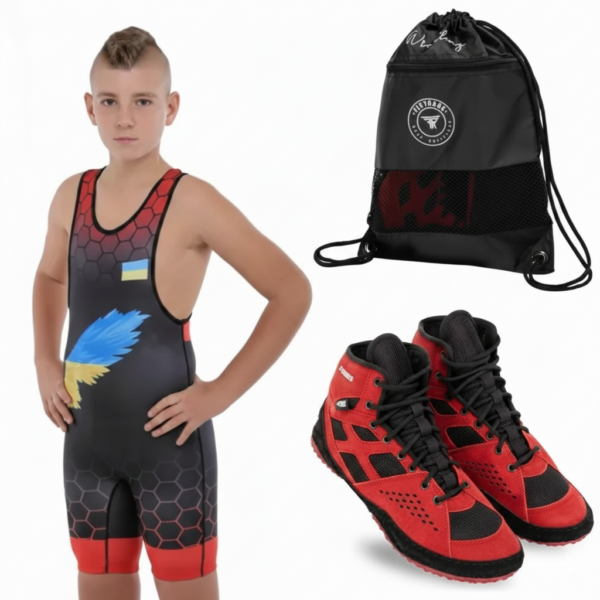 Борцовский детский комплект трико и борцовки с рюкзаком
