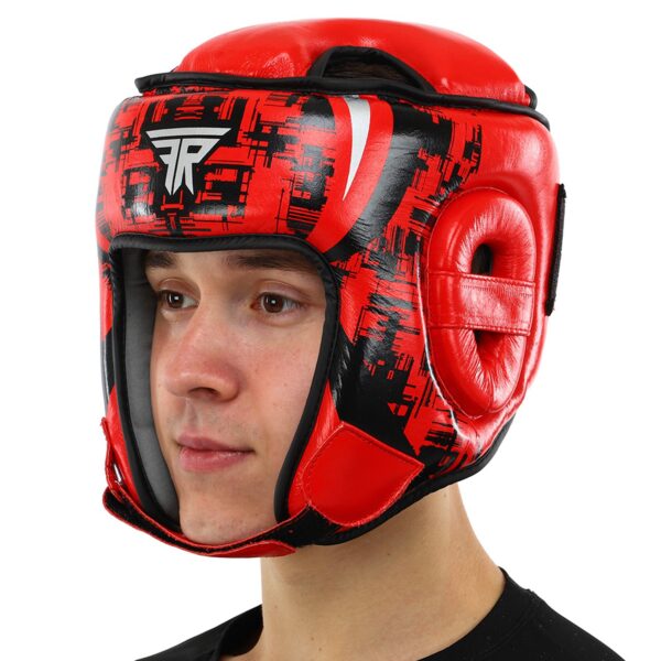 Шлем боксерский открытый кожаный красный-черный