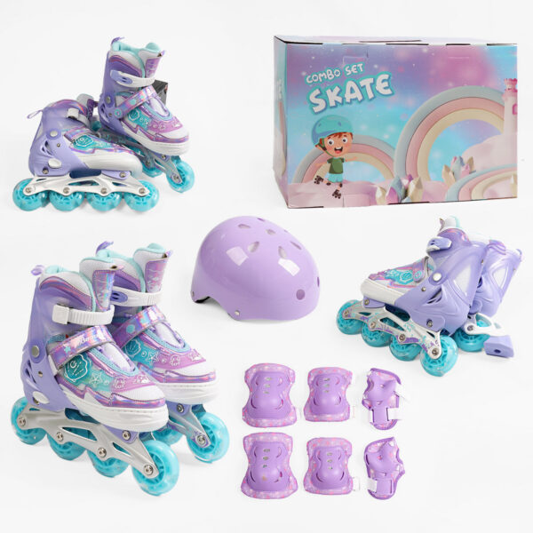 Ролики с защитой розмер 31-34 бирюзово-фиолетовый