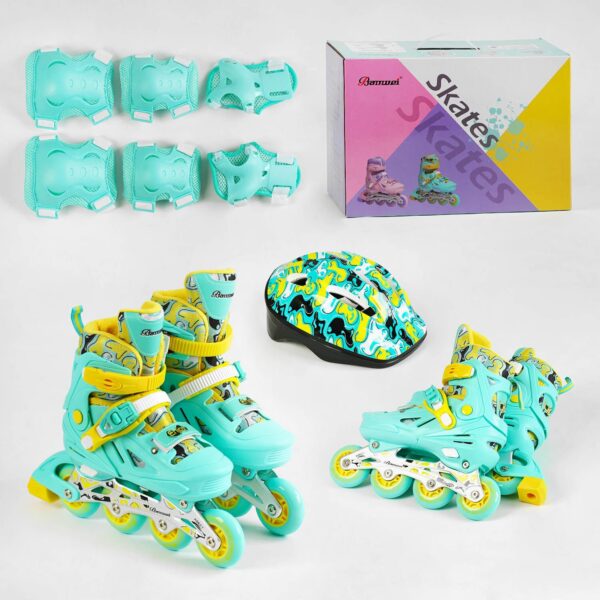 Набор роликов с защитой размер 35-38 бирюзово-желтый