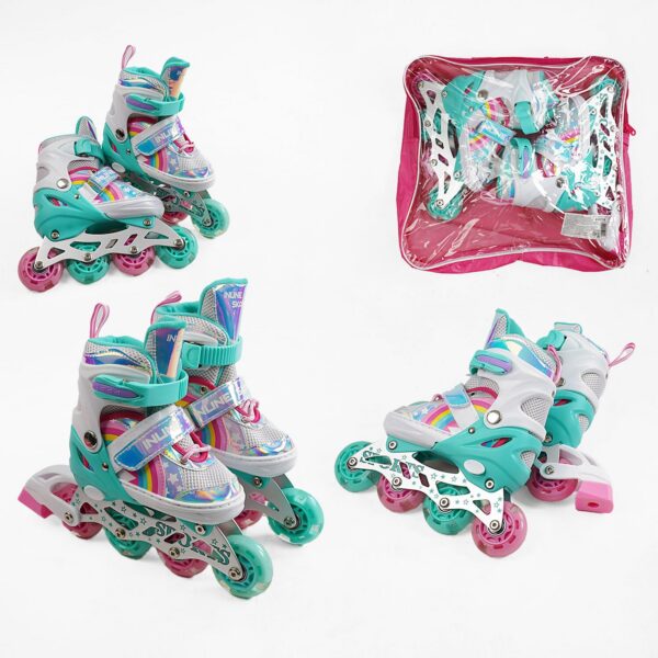 Ролики размер 29-33 бело-бирюзово-розовый