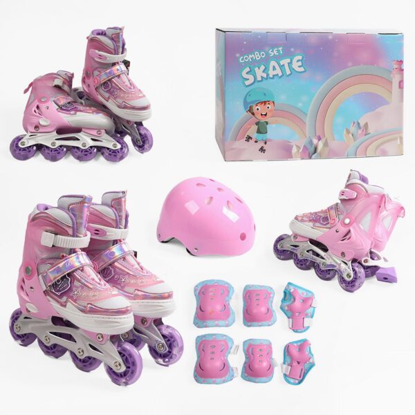 Ролики с защитой розмер 35-38 розово-фиолетовый