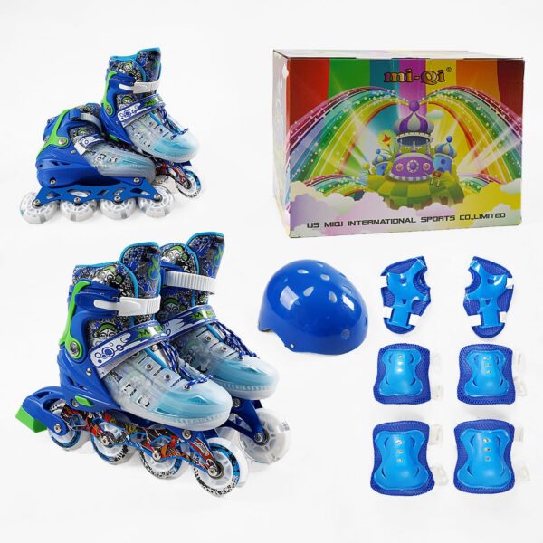 Набор роликов с защитой размер 34-38 бело-синий