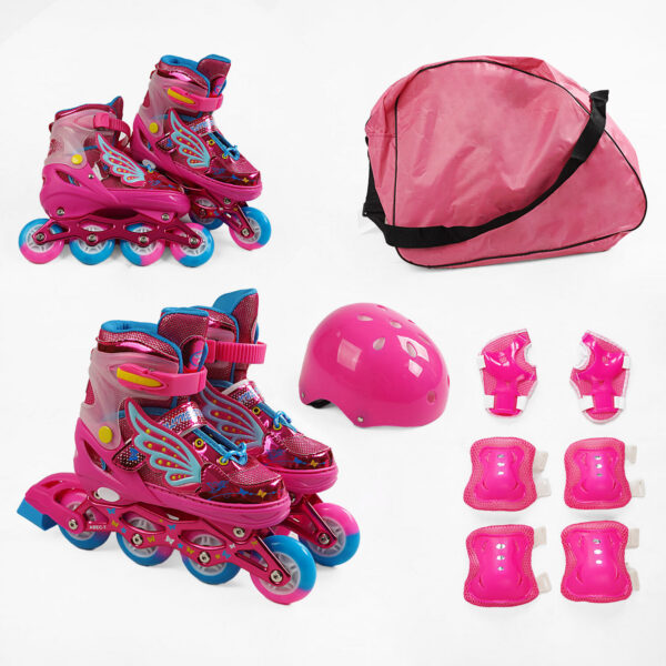 Ролики с защитой розмер 31-34 розово-синий