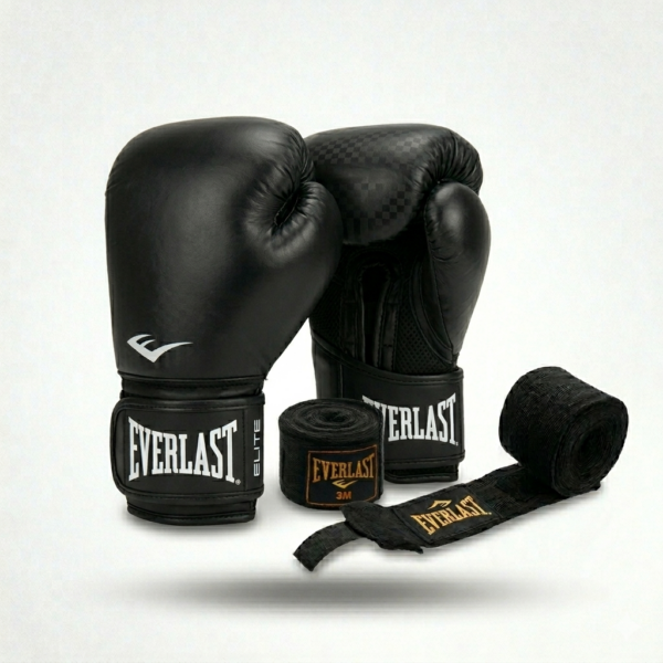 Перчатки боксерские Everlast 14oz чёрный с бинтами